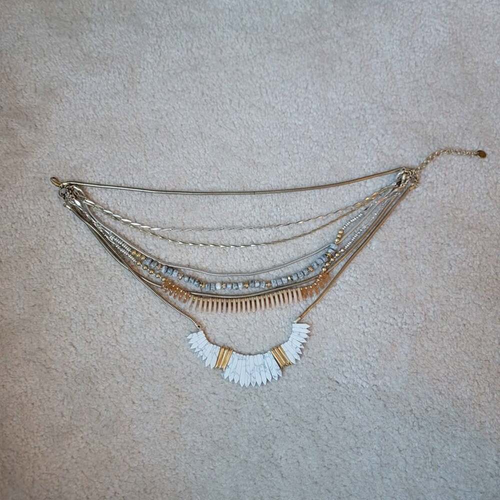 Stella & Dot Ezra Statement Necklace Mixed Metal Stone Multi Strand 4-in-1 Boho